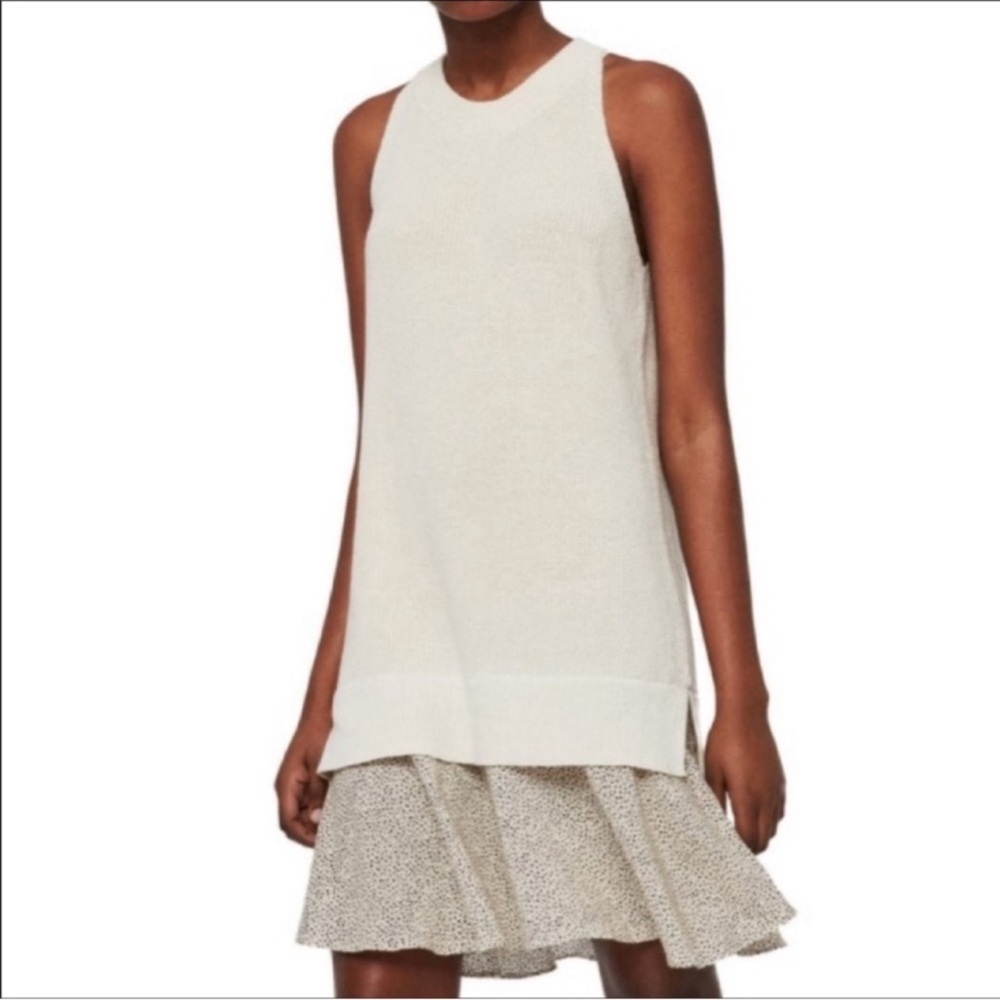 All Saints Cream Smock Dress Peplum Skirt Knit Dress